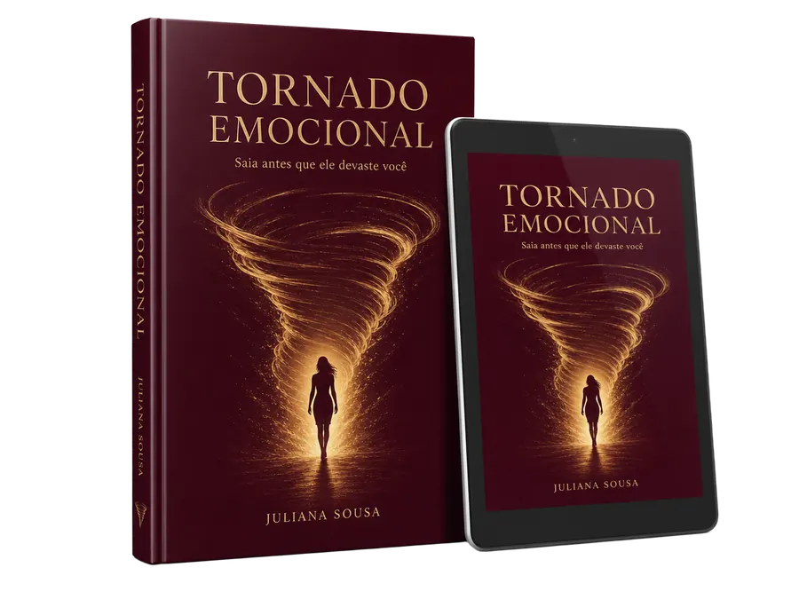 Capa do guia Tornado Emocional com a mulher saindo do tornado