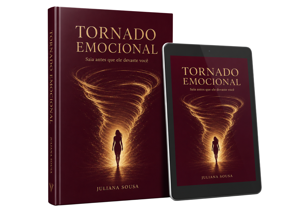 Capa do guia Tornado Emocional com a mulher saindo do tornado